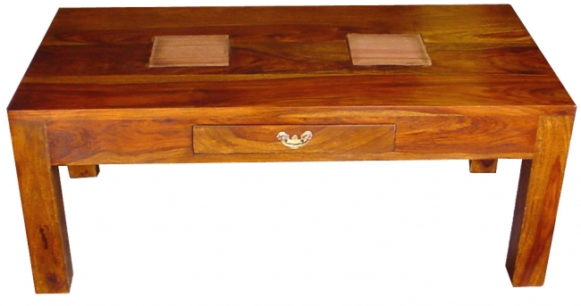 SHEESHAM WOOD COFFEE TABLE WITH STONE TILE