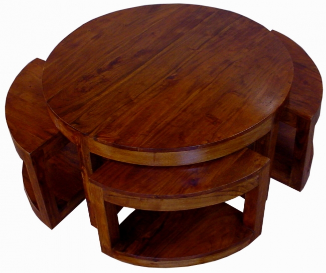 INDIAN ACACIA WOOD COFFEE TABLE SET OF FIVE PCS